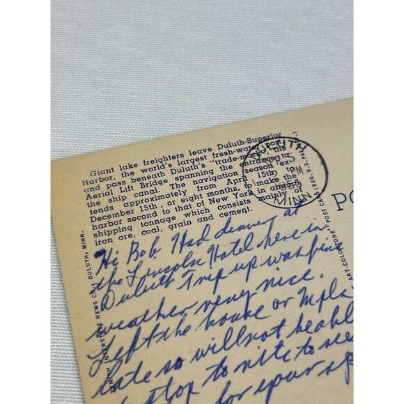 Vintage 1950s Duluth-Superior Harbor Postcard Ore Boat & Lift Bridge Raised - Picture 4 of 8